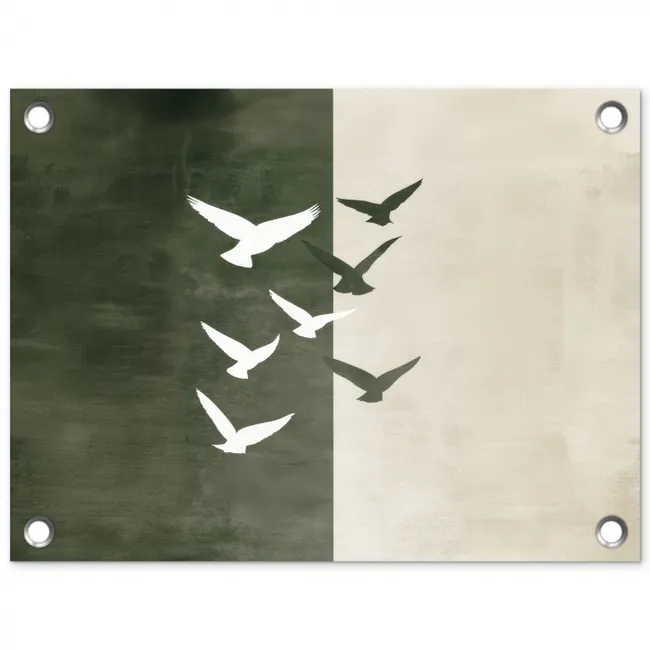 Japandi - Vogel - Groen tuinposter los doek klein -3d