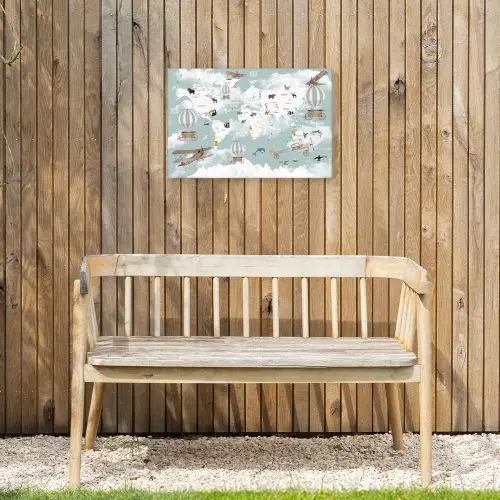 Wereldkaart - Kind - Vliegtuig Tuinposter op houten frame 2 cm dik klein -sfeer4