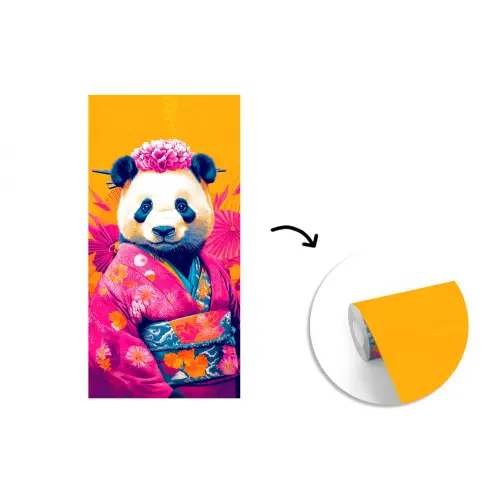 Kimono - Roze - Panda - Bloemenkroon fotobehang vinyl groot -3d