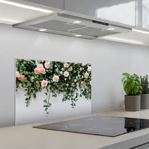 Bloemen - Muur - Rozen - Groen keuken achterwand spatscherm klein -3d_schuin