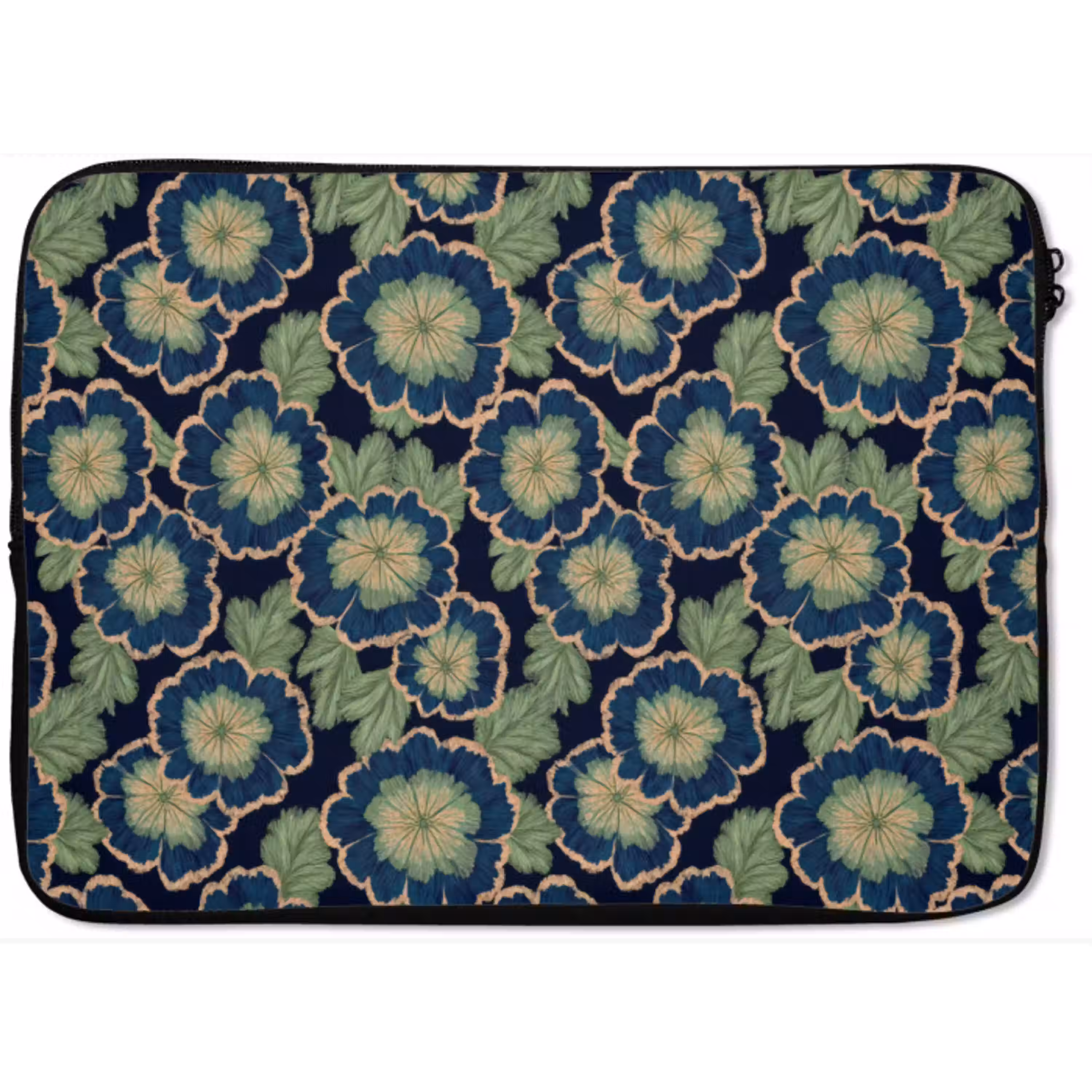 Bloemen - Borduurwerk - Patroon - Blauw - Groen laptophoes neopreen klein 279 -zkaufland3dotto