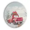 Auto - Rood - Cadeaus - Winter - Sneeuw - Kerst Akoestische PET Vilt - Rond klein -3d