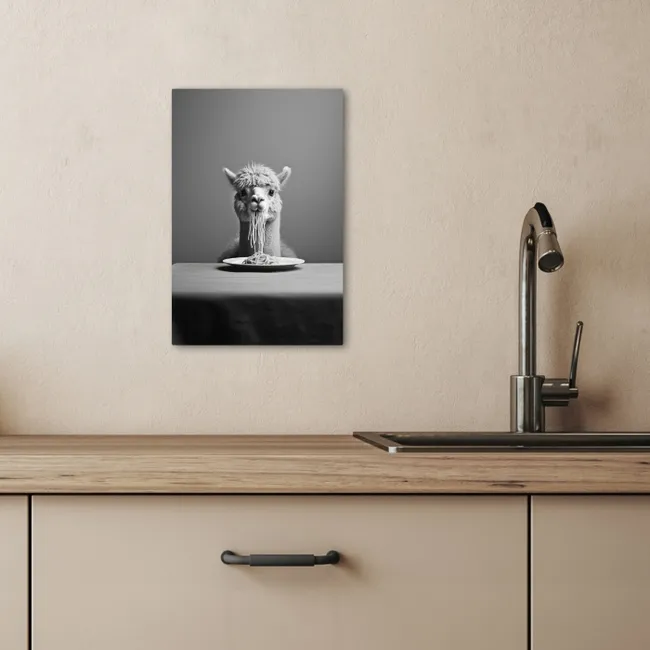 Alpaca - Pasta - Zwart - Wit - Grappig - Dieren KitchenYeah - Keuken - Canvas klein -sfeer2
