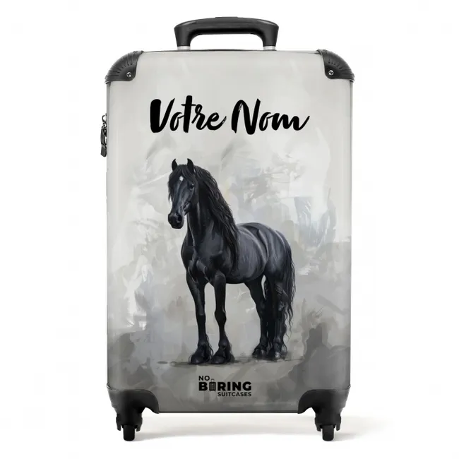 Statisch Portret van een Zwart Paard NBS - Handbagage koffer - Kinderen Unisex middel -productfoto_recht
