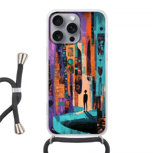 Abstract - Figuren - Kleurrijk Hoesje iPhone 16 Pro Max met koord klein -3d