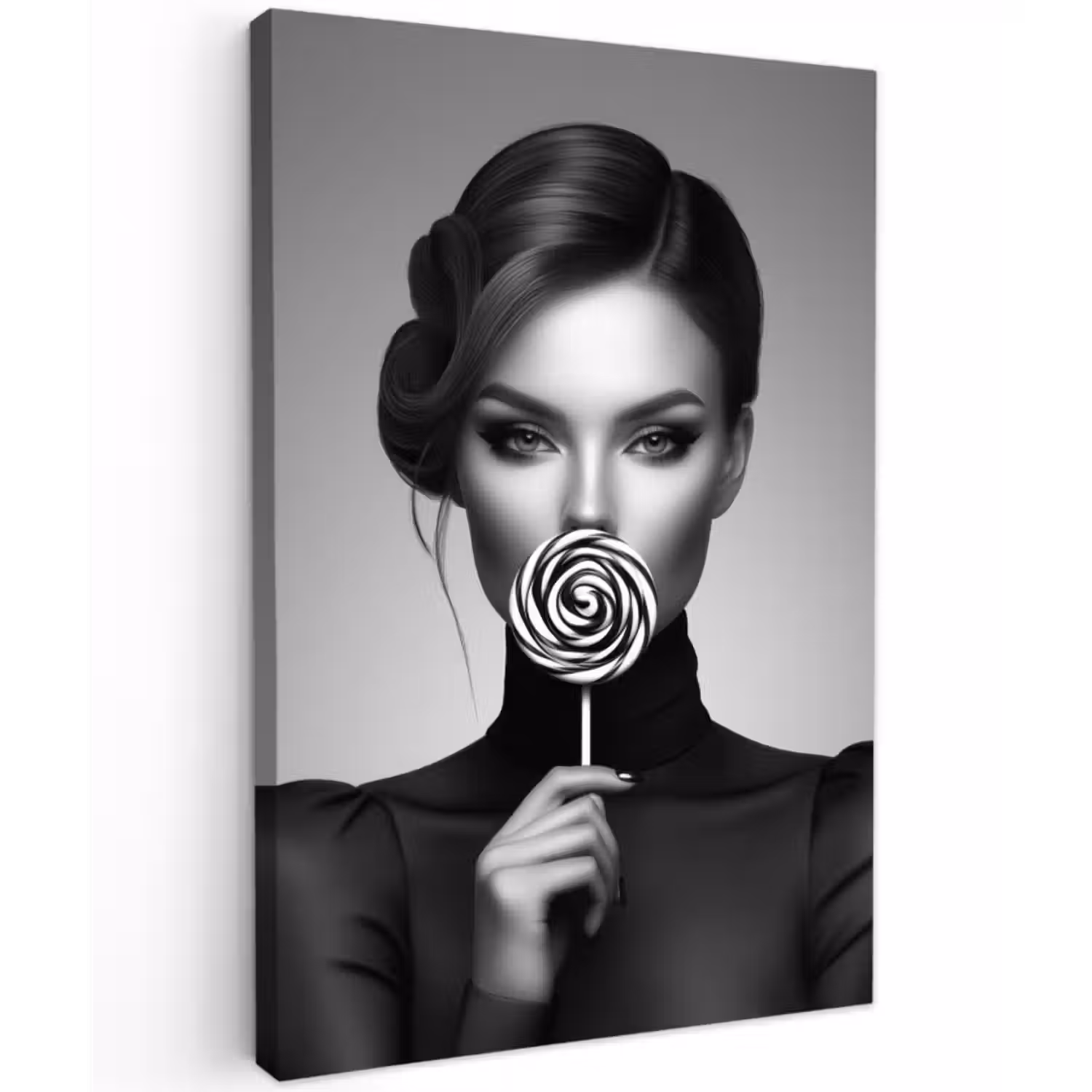 Leinwandbild - Frau - Lolly - Schwarz