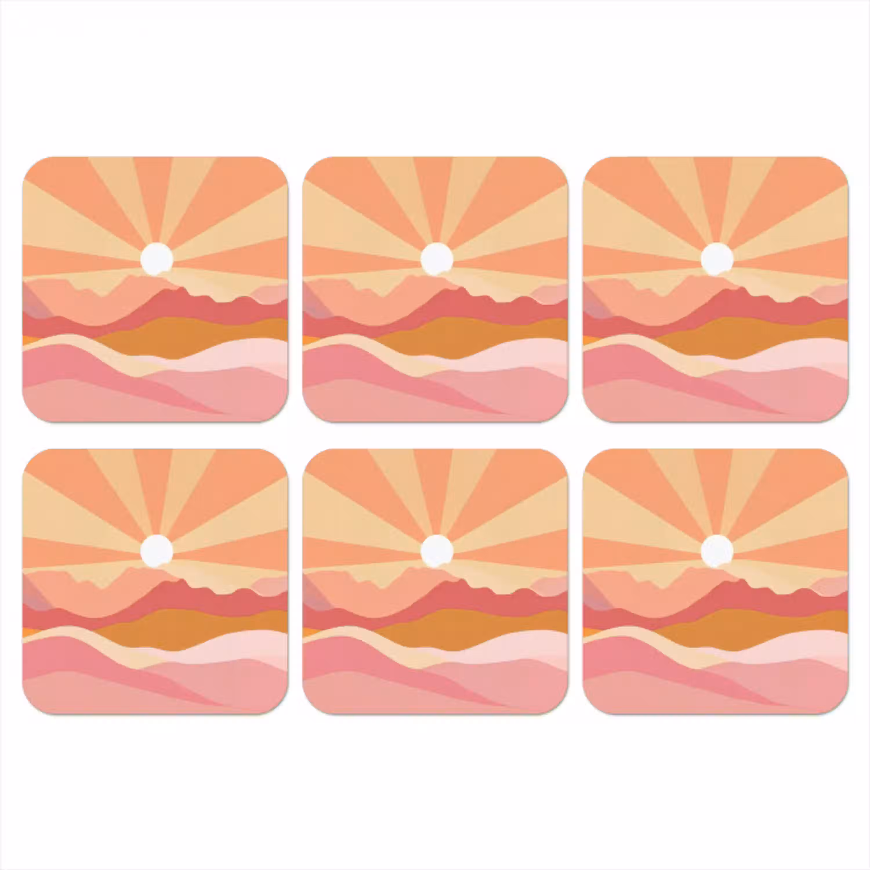Bergen - Abstract - Zonnestralen - Roze onderzetter kurk middel -3d