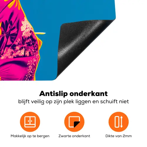 Muis - Kimono - Bloemen - Blauw Inductie beschermer vinyl 3mm klein -zzzzzzz-td-onderkant