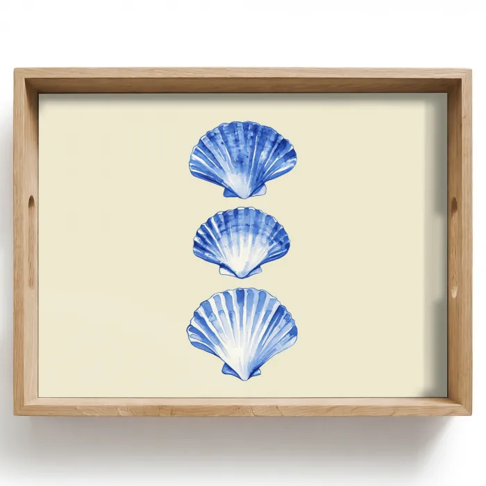 Schelpen - Blauw - Beige Dienblad Rechthoek middel -z3d_shopping