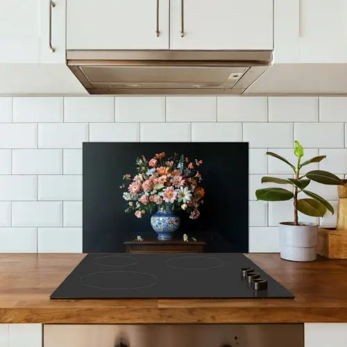 Hout - Vaas - Kleuren - Bloemen keuken achterwand spatscherm klein -sfeer2
