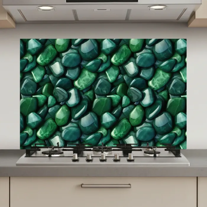 Groen - Glanzende - Kiezels keuken achterwand spatscherm klein 900 -3d_website