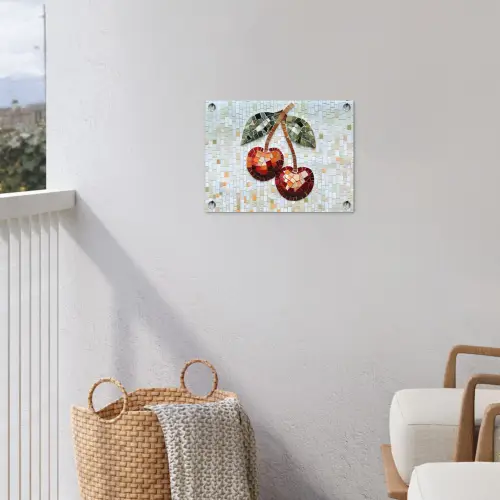 Kersen - Rood - Mozaïek - Blaadjes tuinposter los doek klein -sfeer8