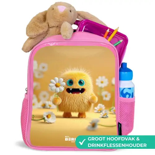 Monster - Wezen - Bloem - Geel Kinderrugzak - Roze middel -inhoud_NL