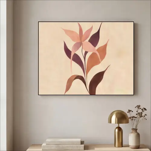 Minimalistisch - Bloem - Bladeren - Beige Textielframe zwart klein -sfeer2