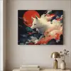 Witte vos - wolken - maan Textielframe zwart klein -sfeer2