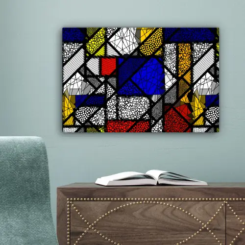 Mondriaan - Glas in lood - Oude Meesters - Kunstwerk - Abstract - Schilderij canvas 2cm klein -sfeer4