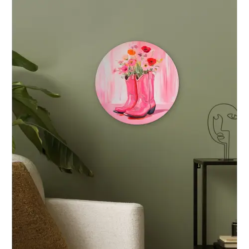 Roze - Bloemen - Cowboy Wandcirkel kunststof plaat 5mm dik klein -sfeer3
