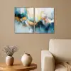 Blauw - Abstract - Wit - Goud - Verf Canvas - Meerluiken 2 luik klein -sfeer1
