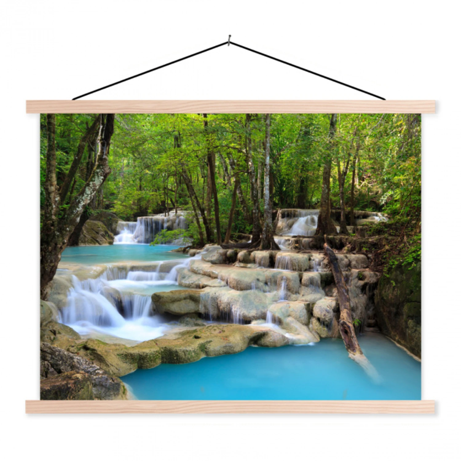 Waterval - Natuur  - Rivier - Bos - Water textielposter latten blank klein -3d