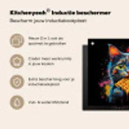 Kat - Graffiti - Kleurrijk - Wafel - Eten Inductie beschermer vinyl 3mm middel -zzzzzzusp-haakje_NL