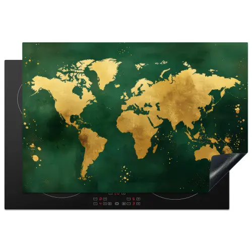Wereldkaart - Groen - Goud Inductie beschermer vinyl 3mm klein -3d