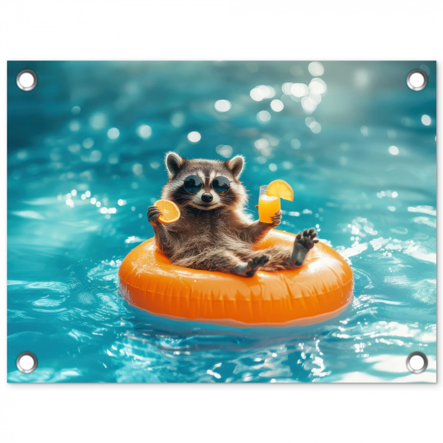 Wasbeer - Zonnebril - Zwemband - Geel tuinposter los doek klein -3d