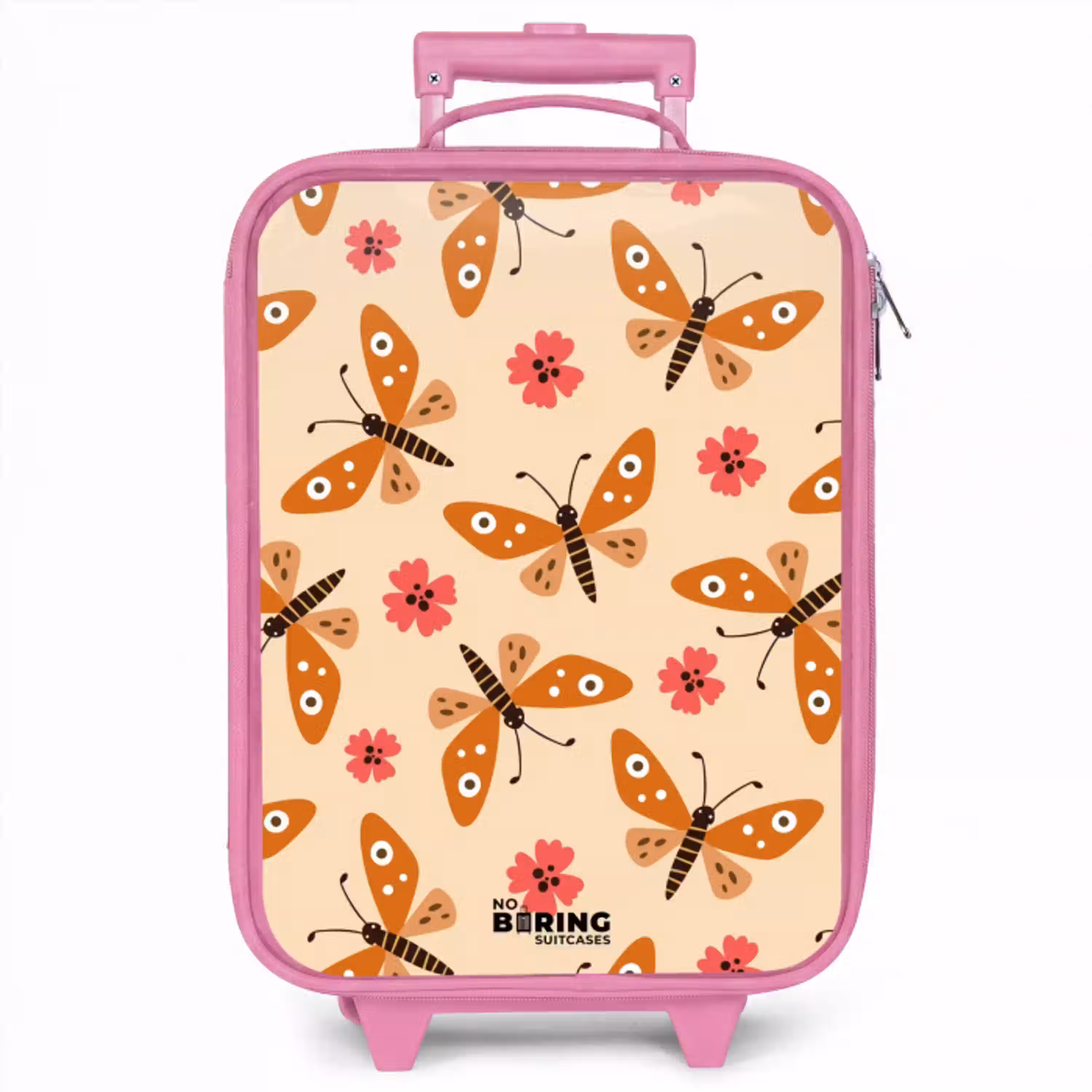 Oranje vlinders en roze bloemen op beige achtergrond Kinderkoffer - Roze klein -zzz_website3d