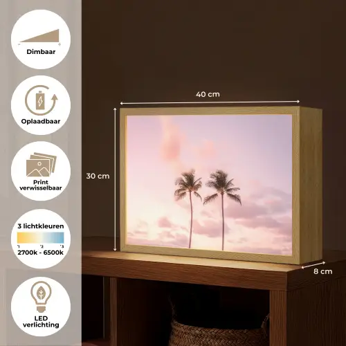 Palmbomen - Paars - Wolken - Lucht Light Box met batterij (Wandlamp) middel -USP_websiteoverzichtNL