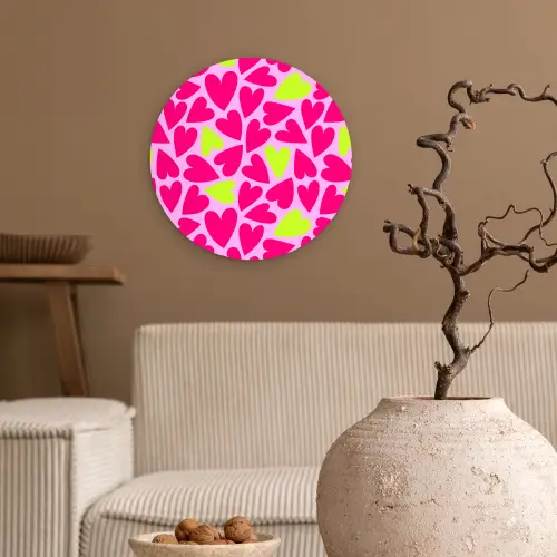 Patroon - Hart - Roze - Groen Wandcirkel plexiglas klein 852 -sfeer1