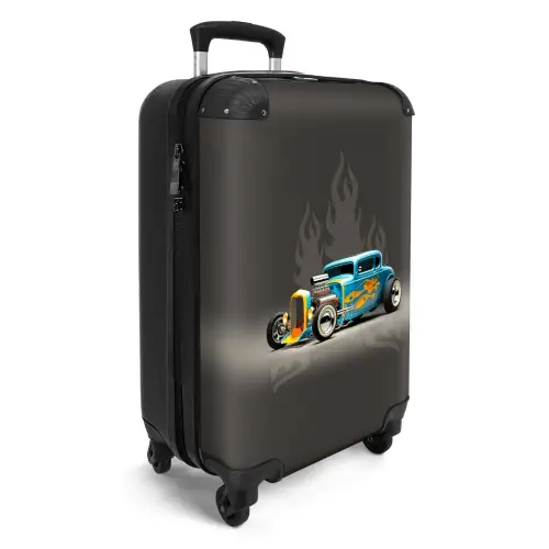 Blauwe auto met grijze vlammen NBS - Handbagage koffer - Unisex middel -productfoto_3d