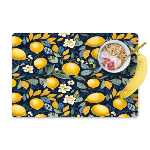 Citroenen - Bloemen - Bladeren - Blauw Placemat vinyl groot 368 -zzzproduct_Kitchenyeah-website
