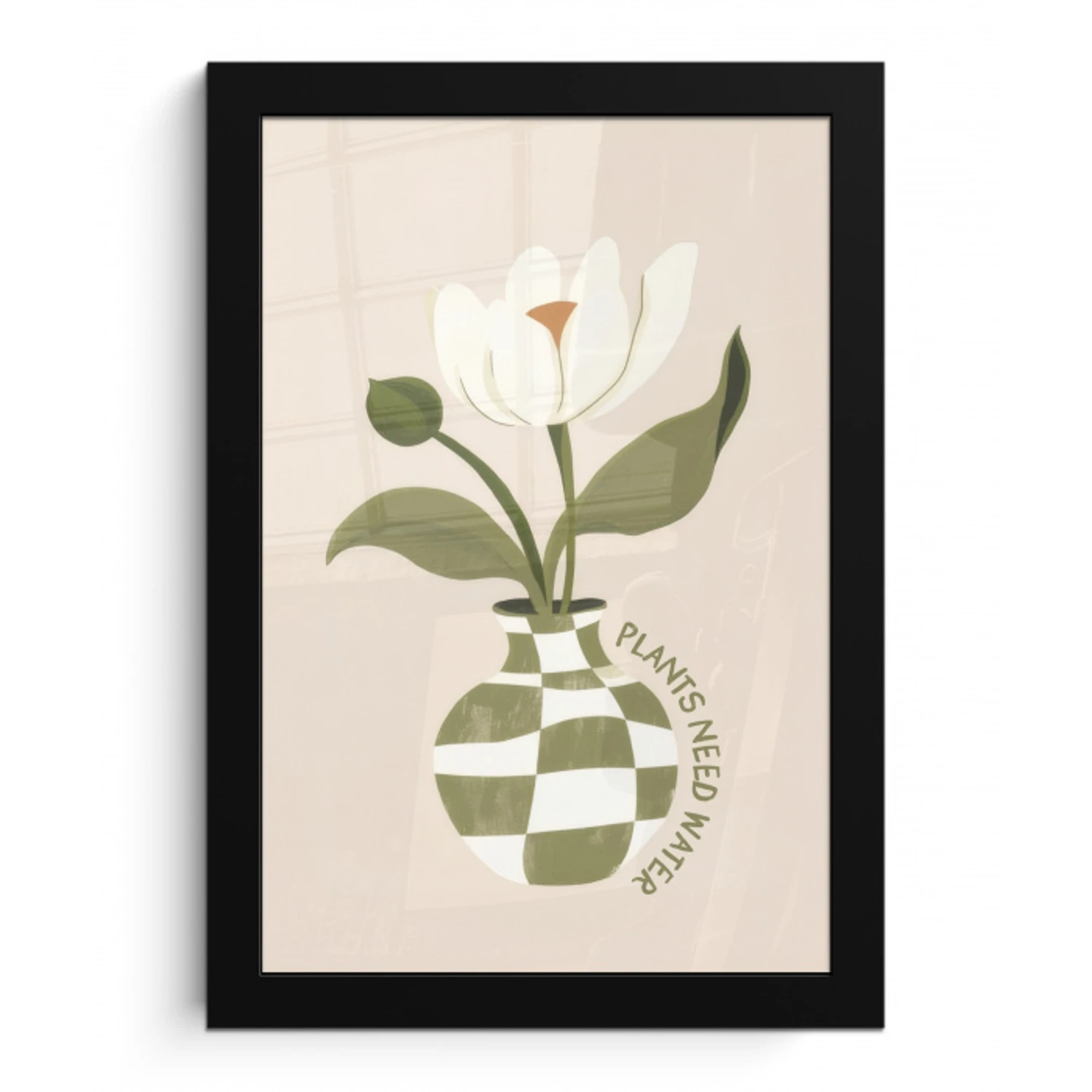 Bloem - Wit - Vaas - Quote fotolijst zwart zonder passe partout klein -3d