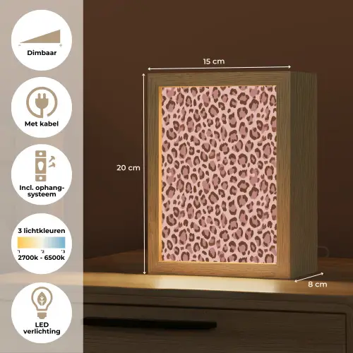 Luipaard - Patroon - Roze Light Box met kabel (Tafellamp) klein 925 -USP_NL