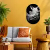 Dieren - Neushoorn - Zwart - Wit - Portret Wandcirkel Ovaal Forex klein -sfeer4