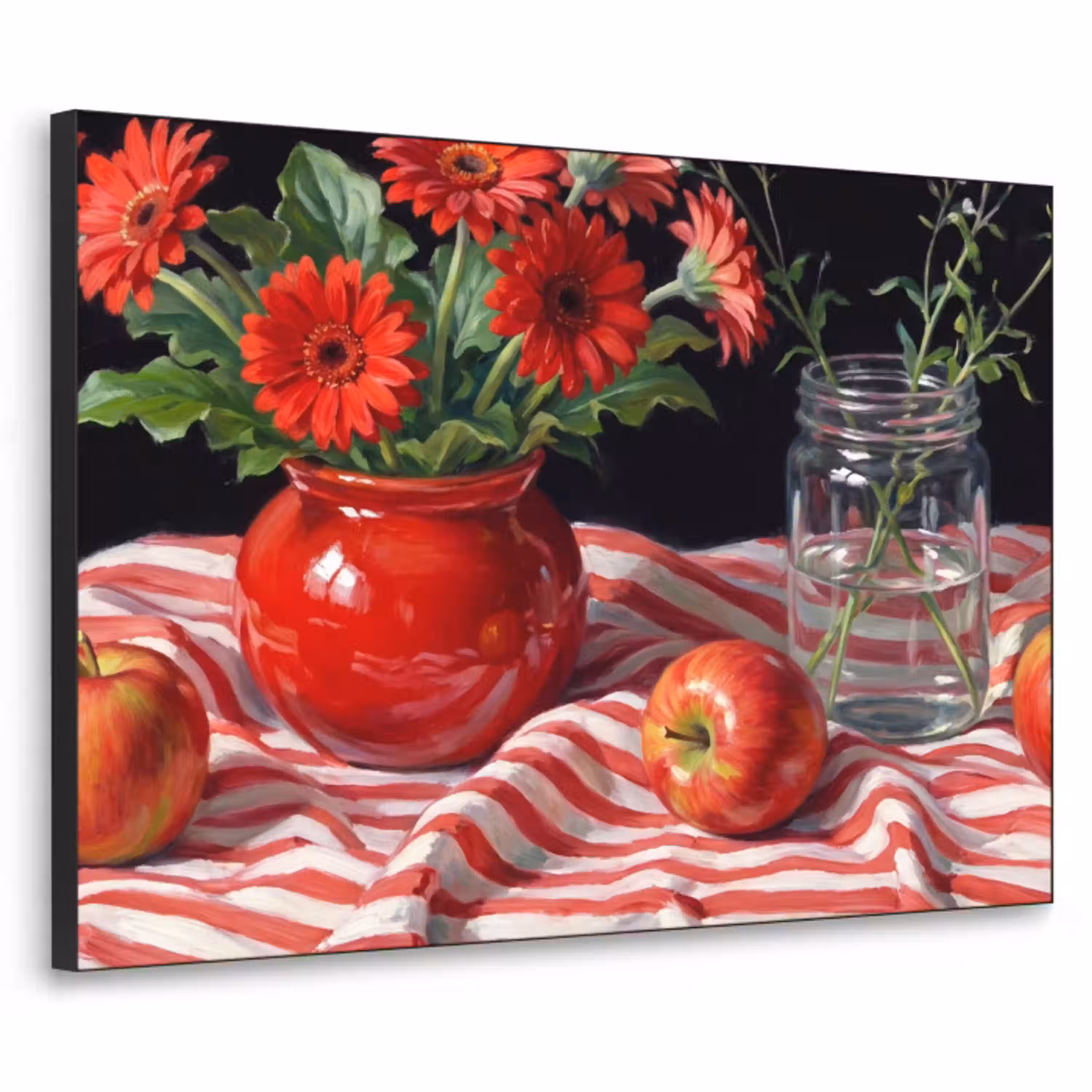 Rode bloemen - Vaas Textielframe zwart klein -3d