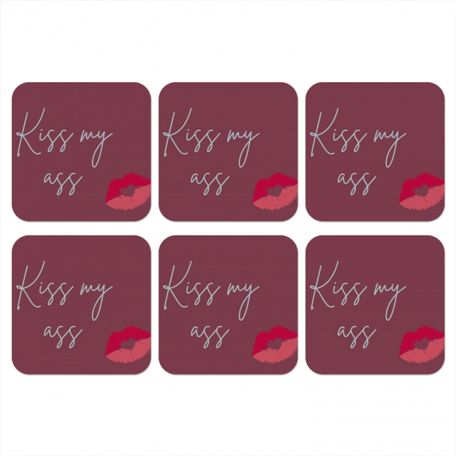 Kiss my ass - Lip - Bordeaux onderzetter kurk middel -3d