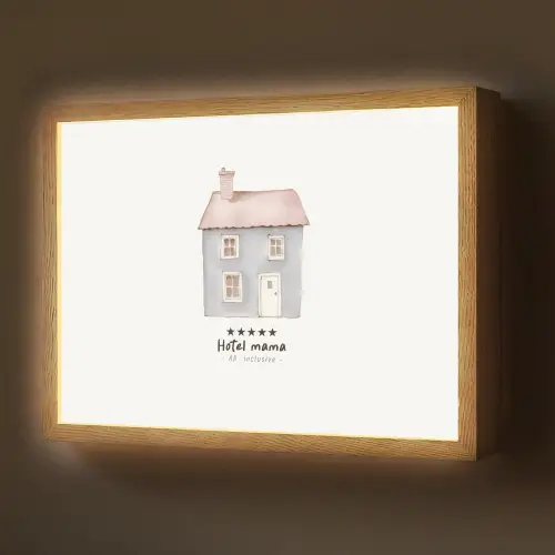Lichtblauw - Huisje - Mama - Tekst Light Box met batterij (Wandlamp) middel -z3d_website