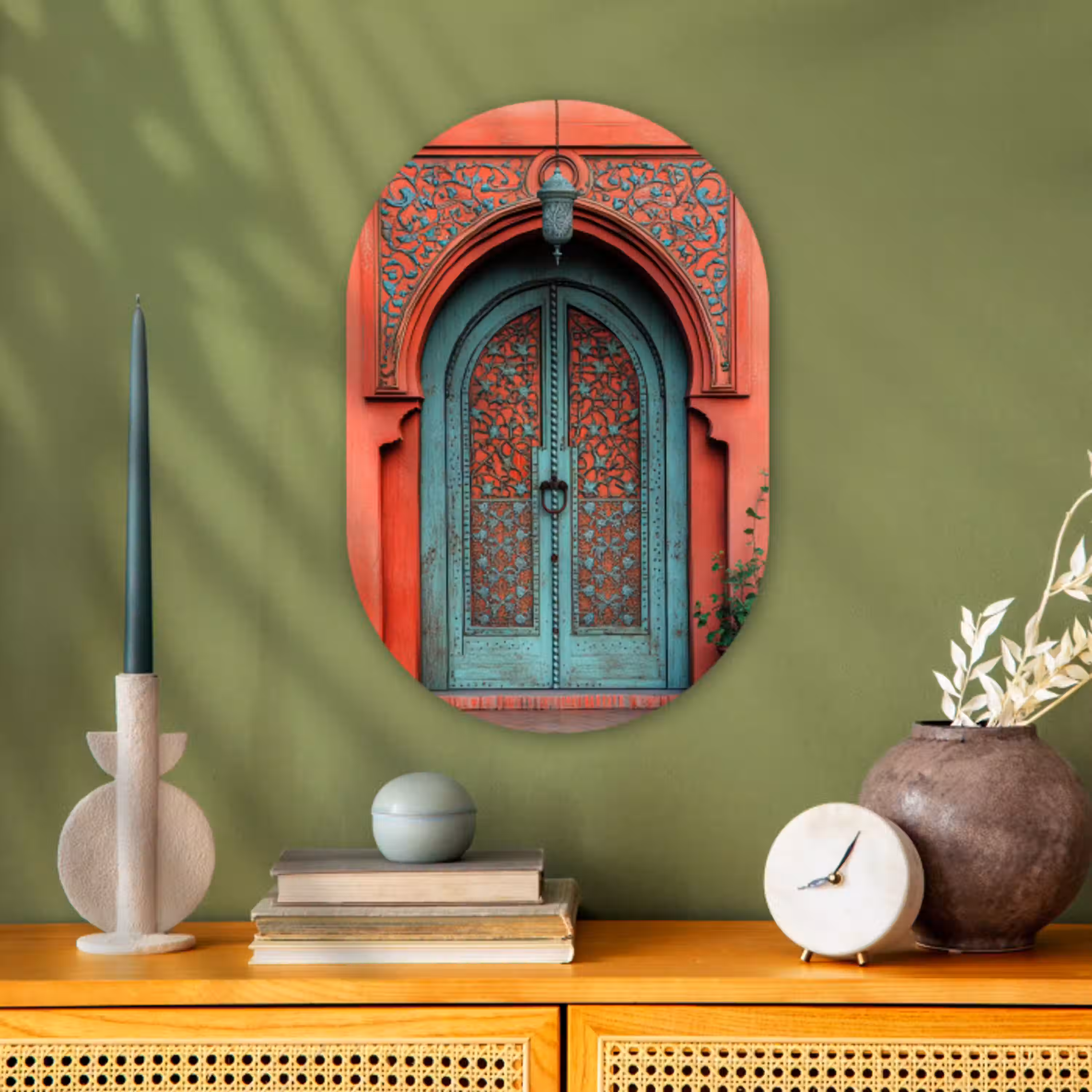 Lantaarn - Deur - Turquoise Wandcirkel Ovaal Forex klein -sfeer2
