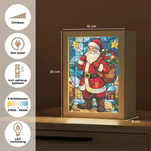 Kerstman - Glas - Kleurrijk Light Box met kabel (Tafellamp) klein -USP_NL
