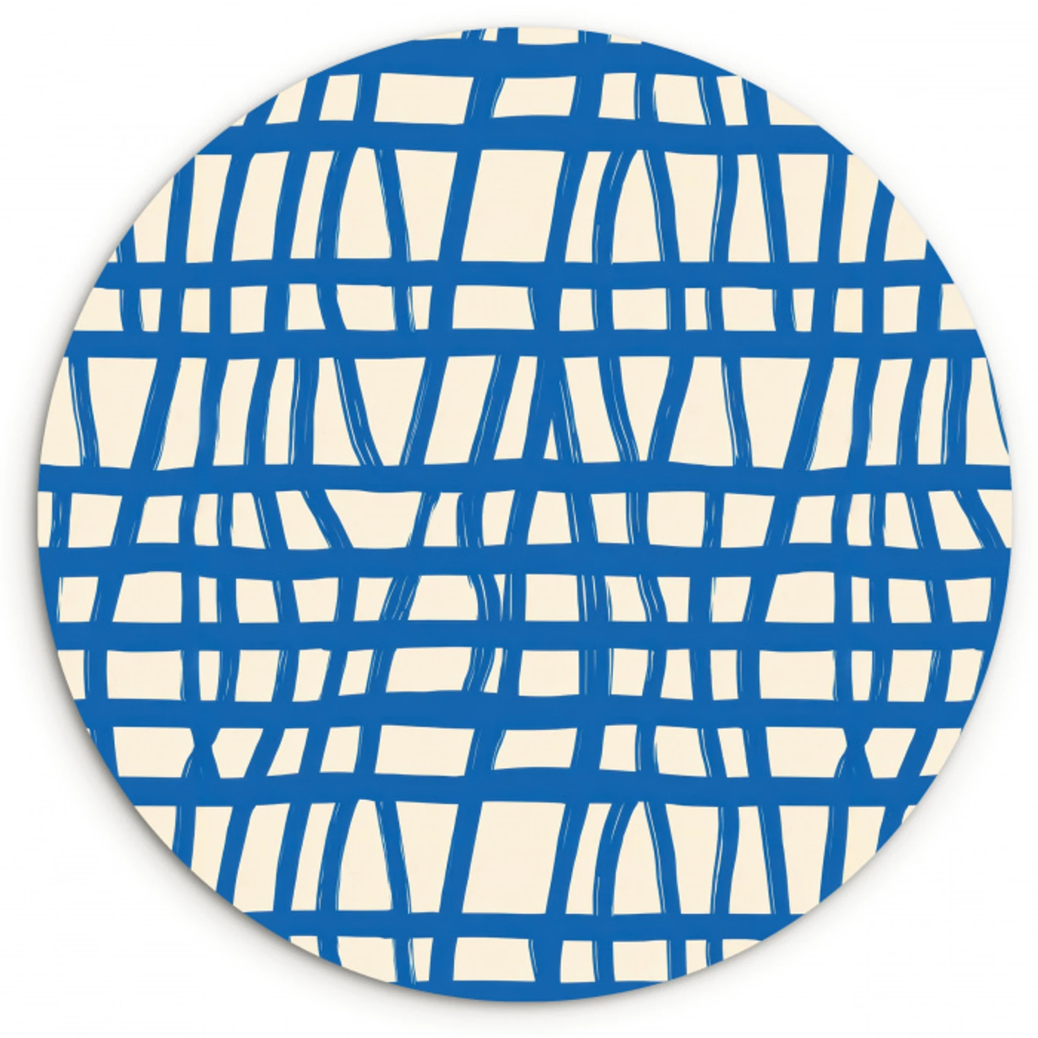 Ruitpatroon - Blauw - Crème Wandcirkel kunststof plaat 5mm dik klein 188 -3d