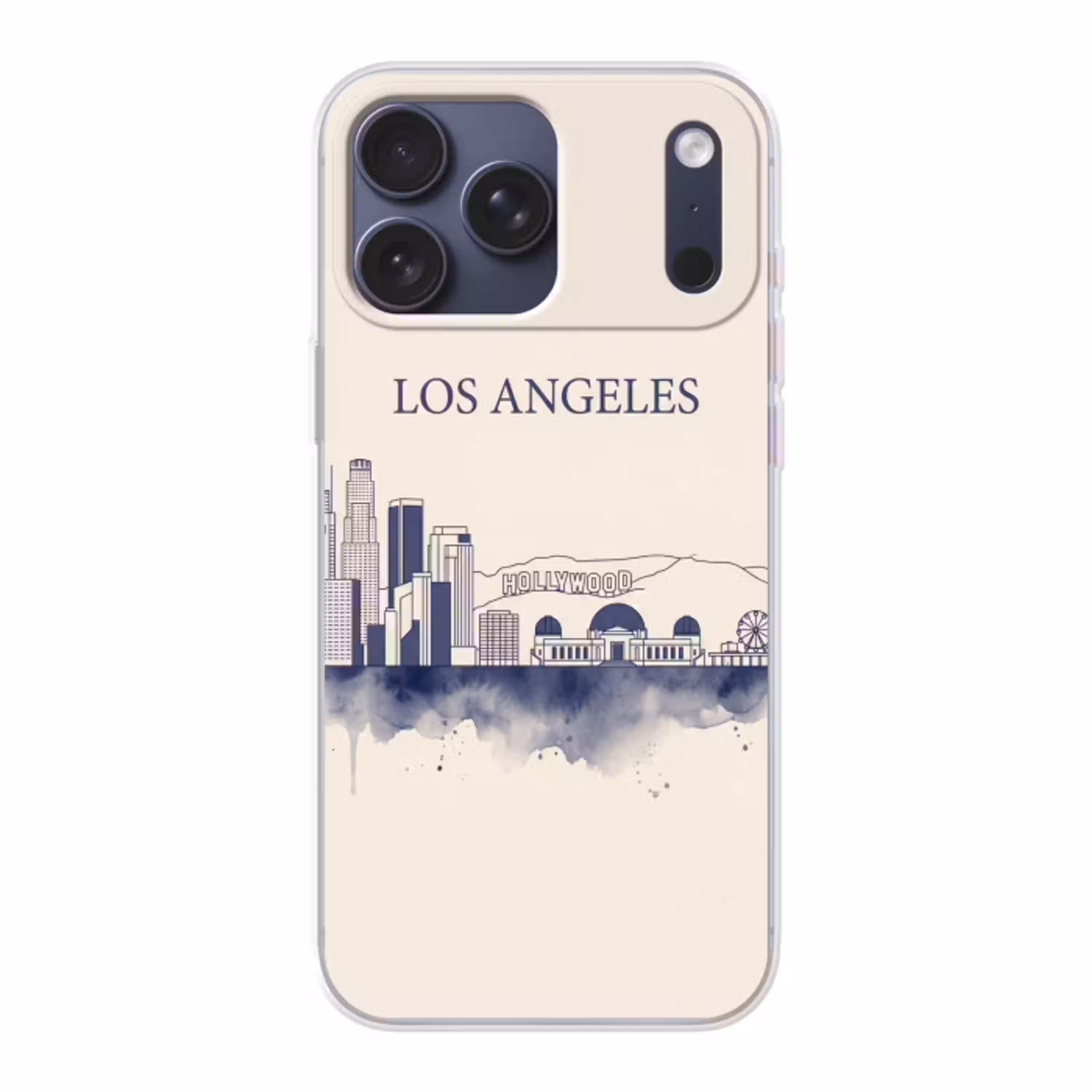 Los Angeles - Skyline - Architectuur - Aquarel - Blauw Telefoonhoesje iPhone 17 Pro Max klein -3d