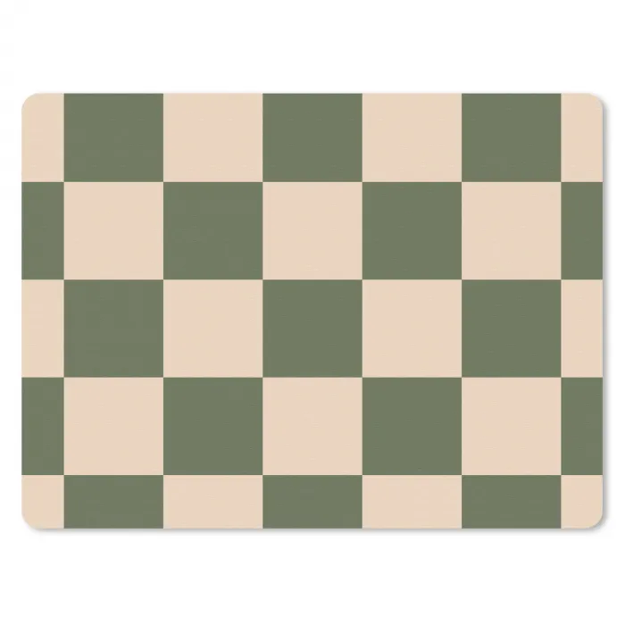 Schaakbord print - Groen - Beige - Blokjes muismat rubber klein -3d