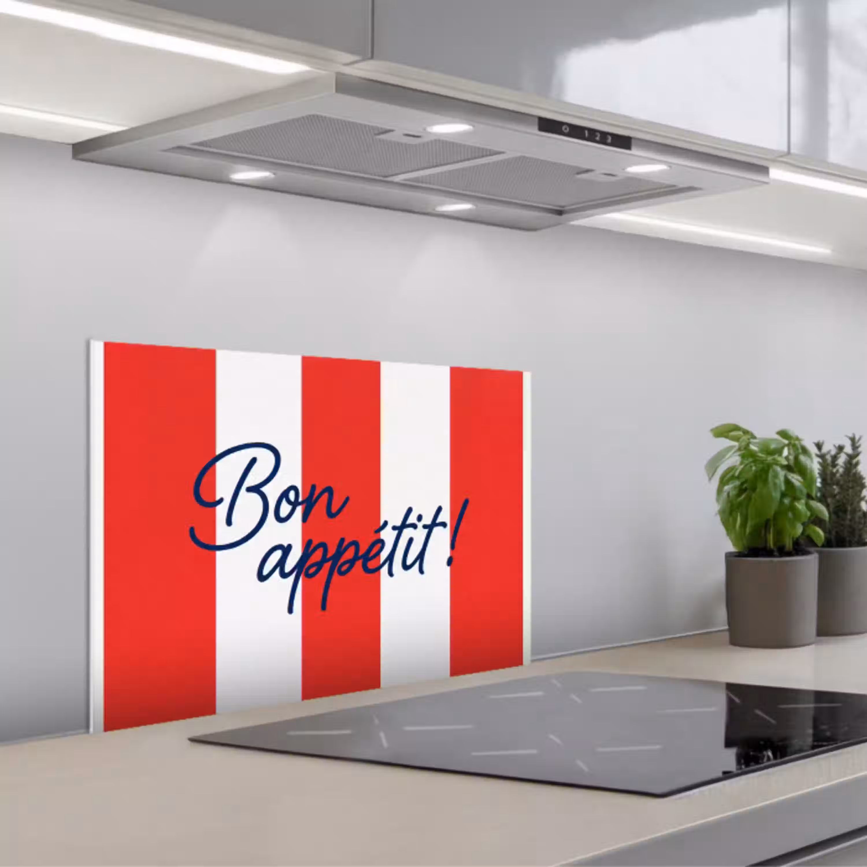 Eten - Spreuk - Keuken - Grafisch - Rood-Wit keuken achterwand spatscherm klein -3d_schuin