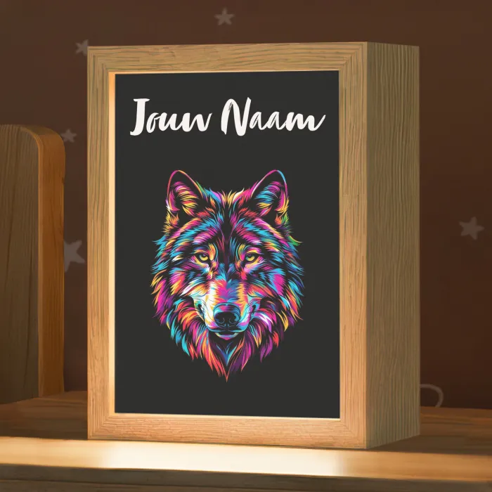 Wolf - Kleurrijk - Zwart - Dieren - Neon Light Box met kabel (Kinderlampje) klein -zzz_3d_website