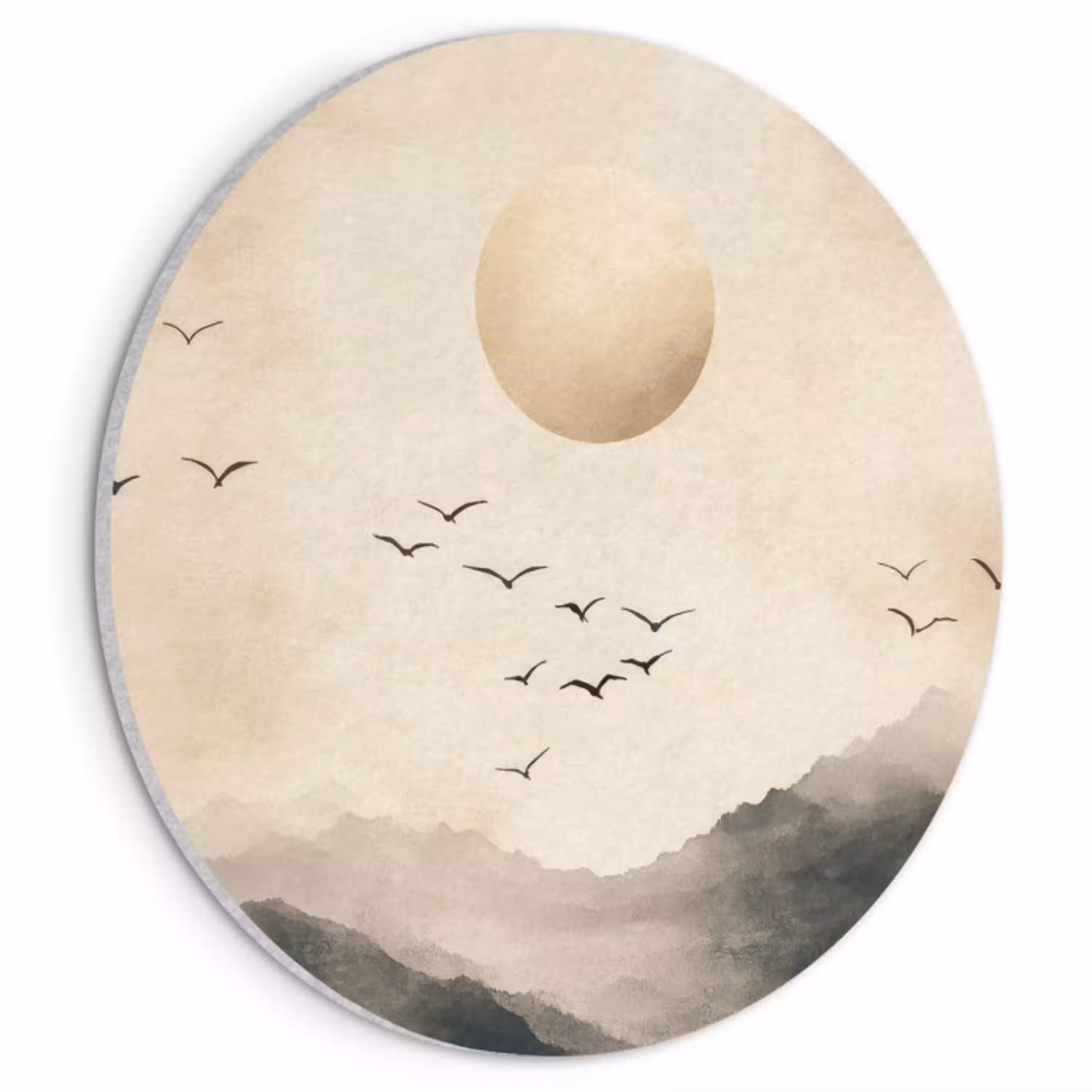 Landschap - Japandi - vogel Akoestische PET Vilt - Rond klein -3d
