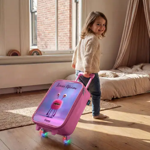 Roze harig monster met grote ogen Kinderkoffer - Roze klein -sfeer1
