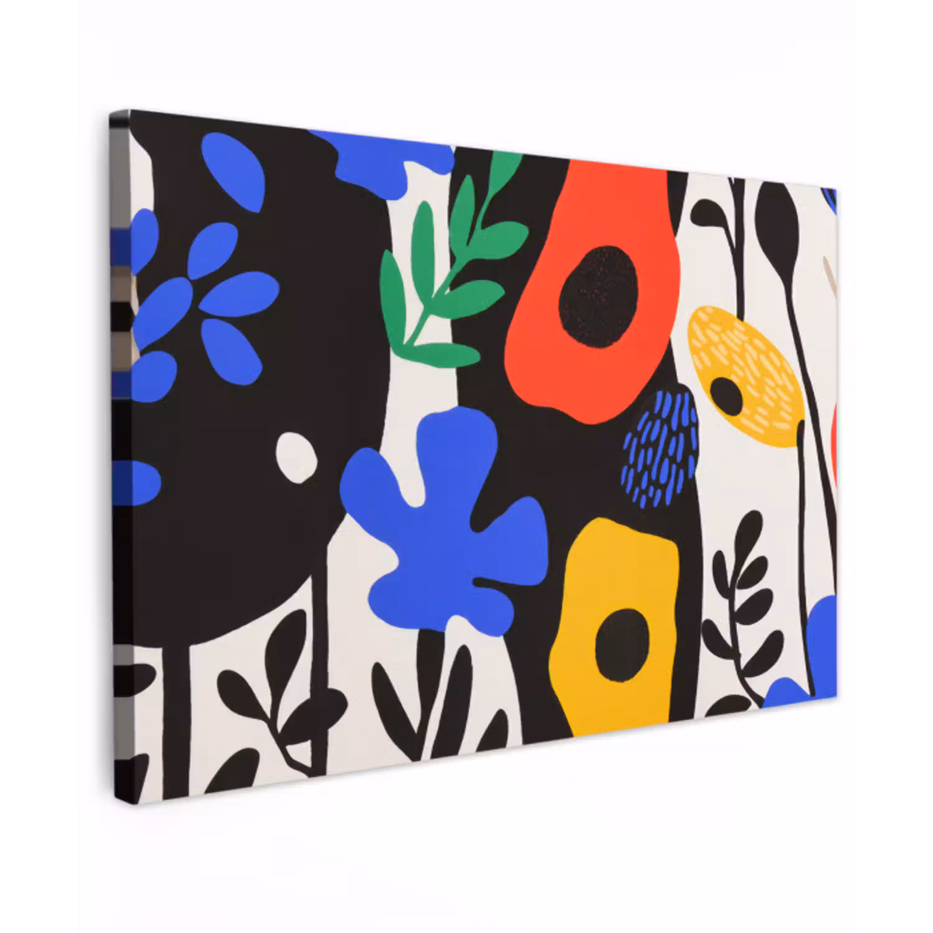 Bloemen - Bladeren - Abstract - Zwart canvas 2cm klein -z3d