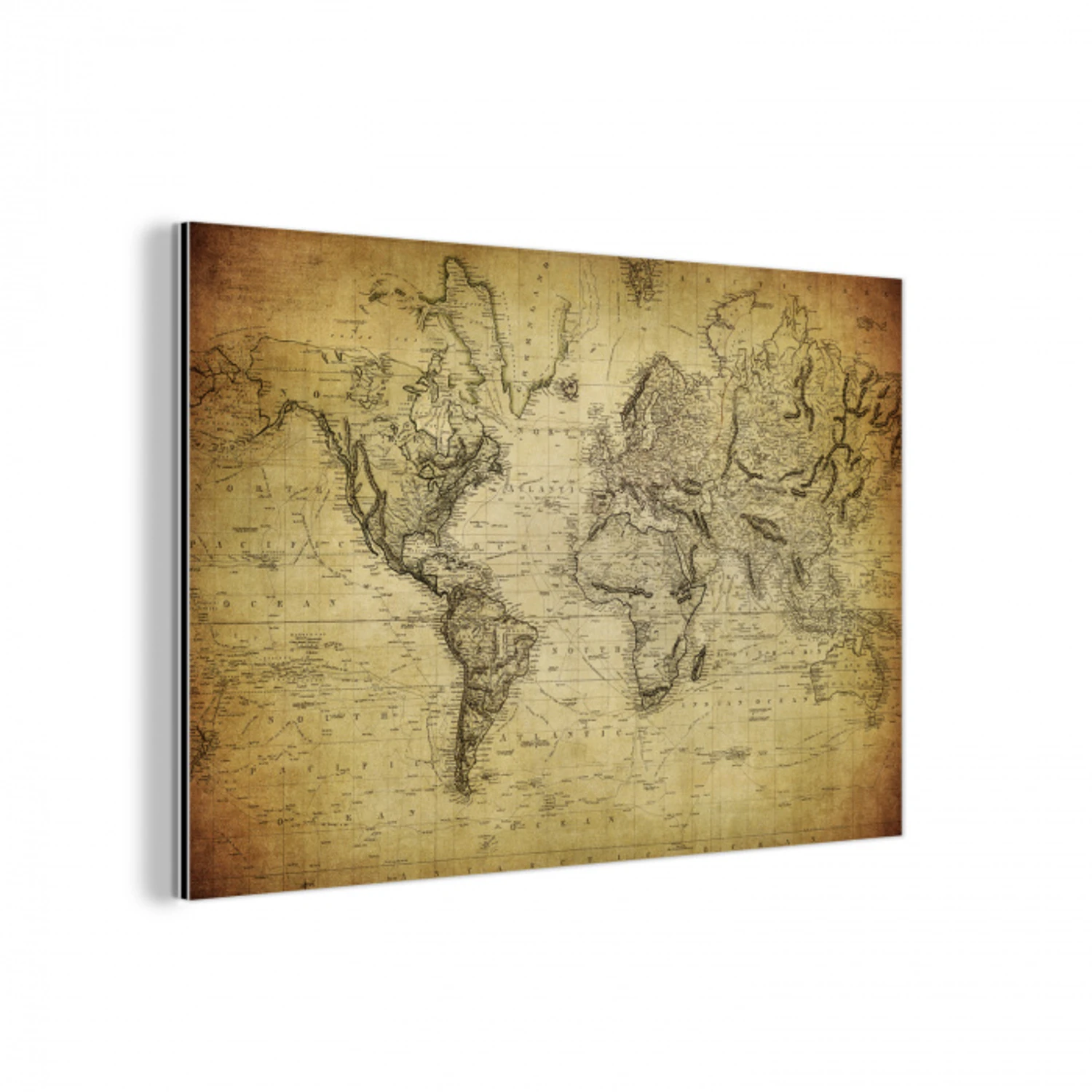Wereldkaart - Vintage - Antiek - Bruin - Papier aluminium wit klein -3d