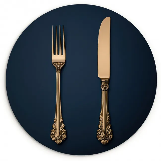 Bestek - Donkerblauw - Goud KitchenYeah - Keuken - Wandcirkel Forex klein -3d