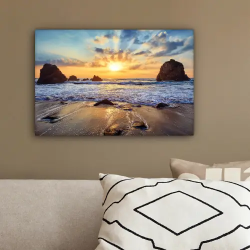Strand - Zonsondergang - Natuur - Zee - Landschap canvas 2cm klein -sfeer3